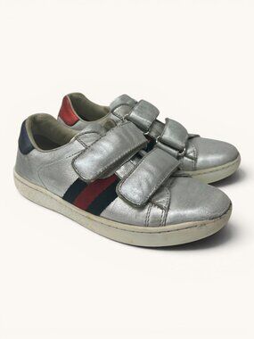 Gucci Kids Metallic Silver Velcro Sneakers, Size 28 IT